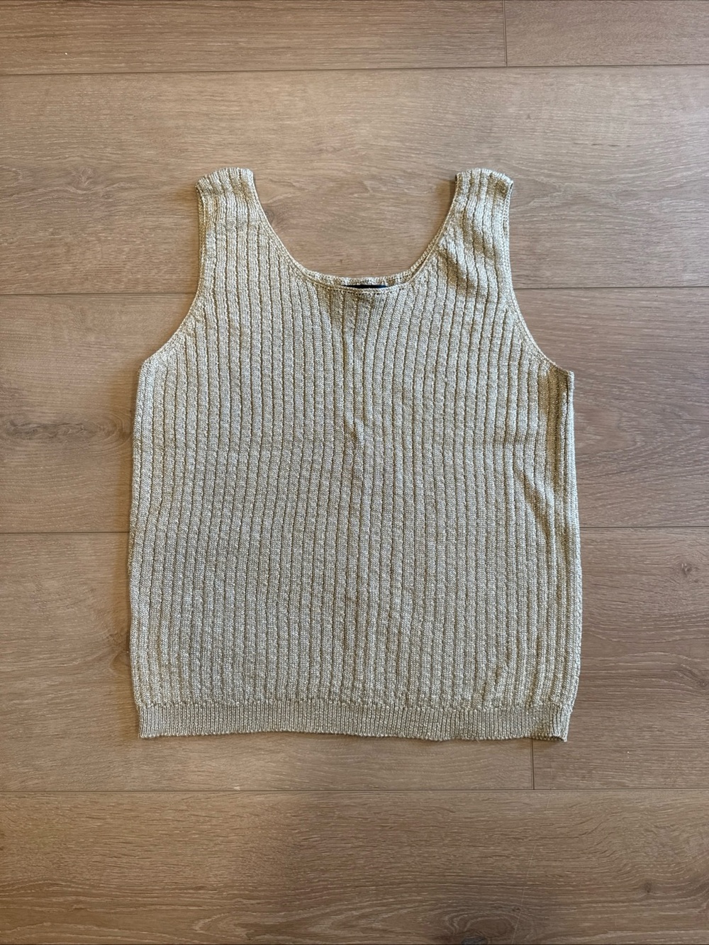 Tesori Tan with Gold Metallic Knit Sleeveless Tank Top Shimmer Glitter Women’s M